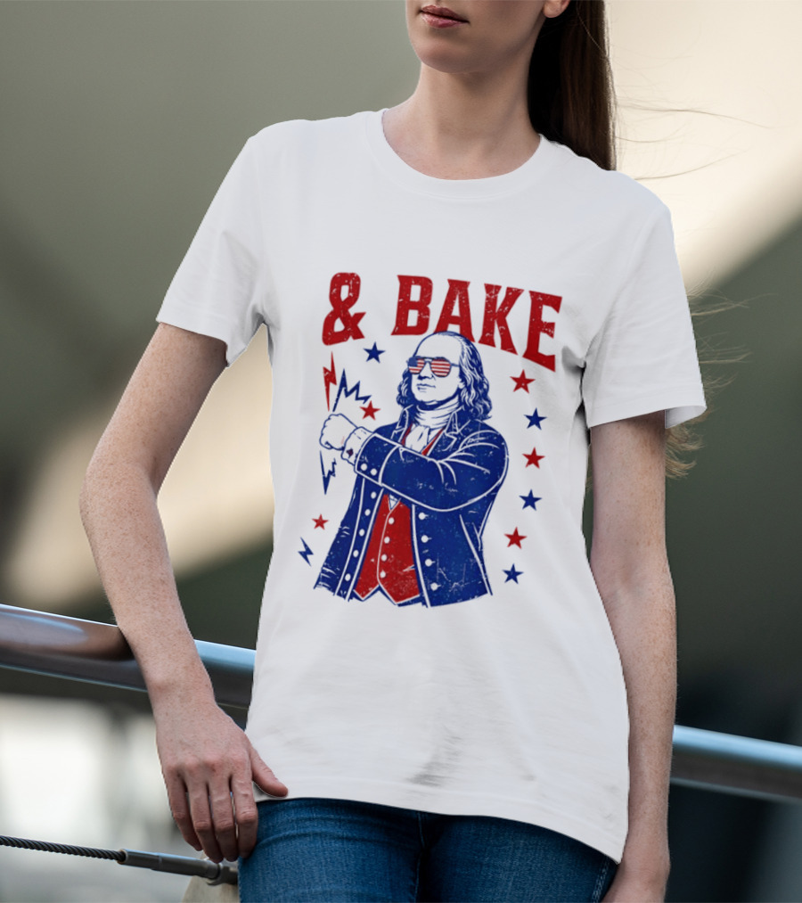 USA Benjamin Franklin Bake American Flag Sunglasses Stars T-Shirt