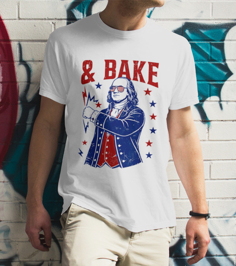 USA Benjamin Franklin Bake American Flag Sunglasses Stars T-Shirt