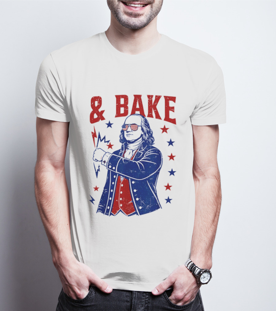 USA Benjamin Franklin Bake American Flag Sunglasses Stars T-Shirt