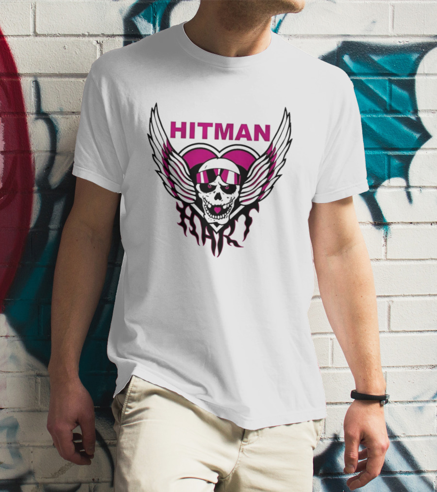 Bret The Hitman Hart Skull Wings Pink Heart T-Shirt