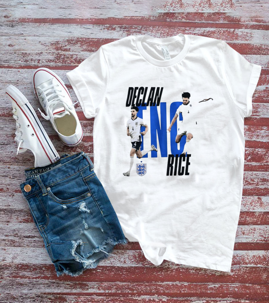 Declan Rice England National Football Team Player Action With Team Crest And ENG Letters T-Shirt