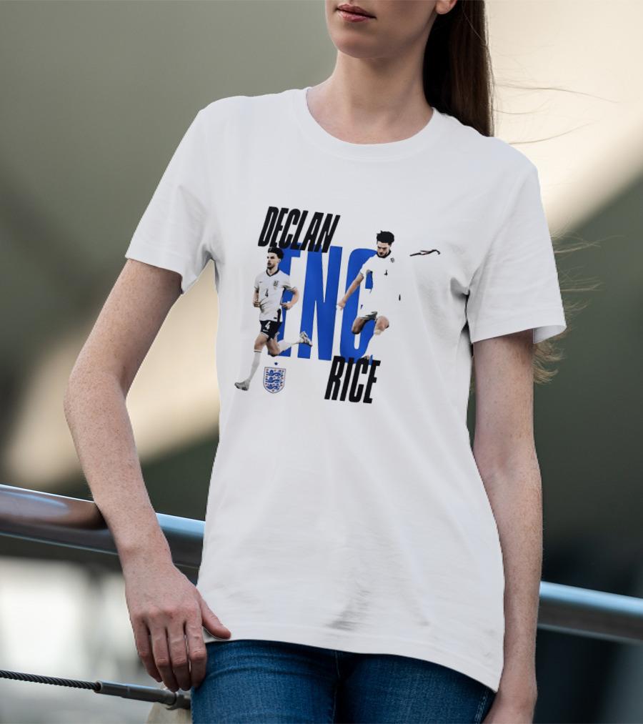 Declan Rice England National Football Team Player Action With Team Crest And ENG Letters T-Shirt