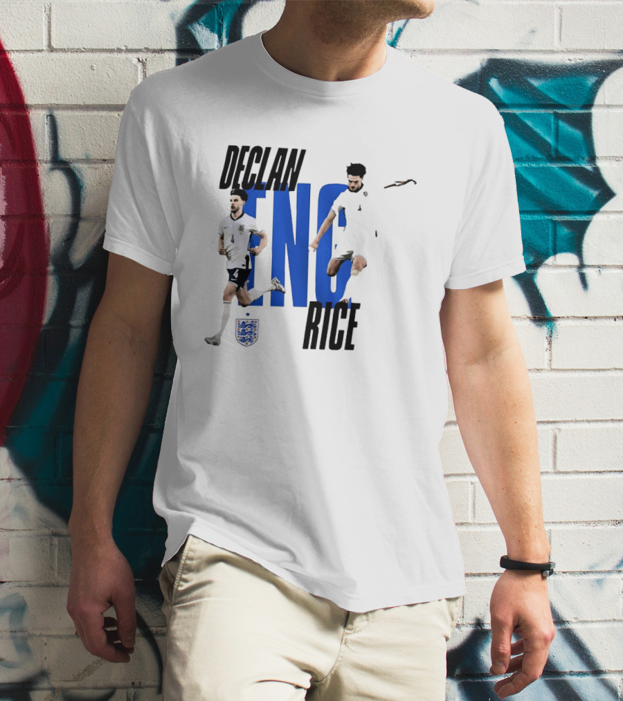 Declan Rice England National Football Team Player Action With Team Crest And ENG Letters T-Shirt