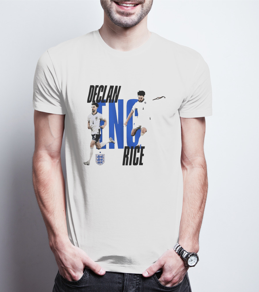Declan Rice England National Football Team Player Action With Team Crest And ENG Letters T-Shirt