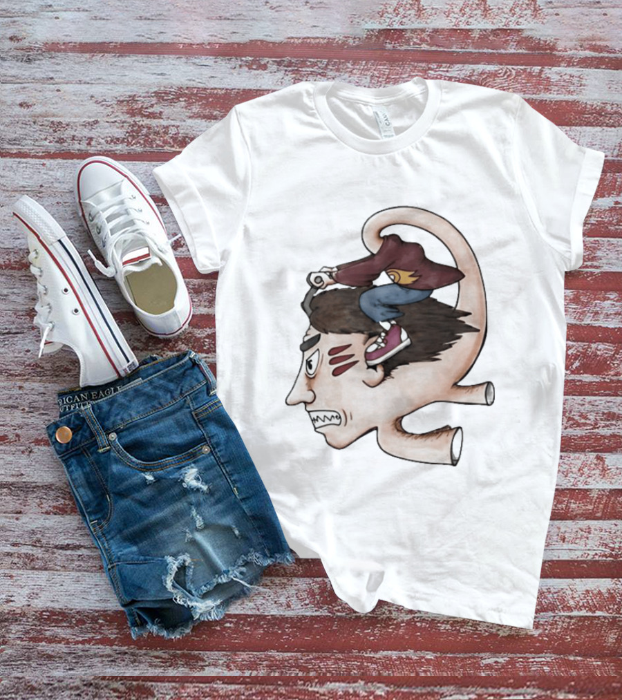 Man Riding His Own Head Retro Surreal Art Rider T-Shirt