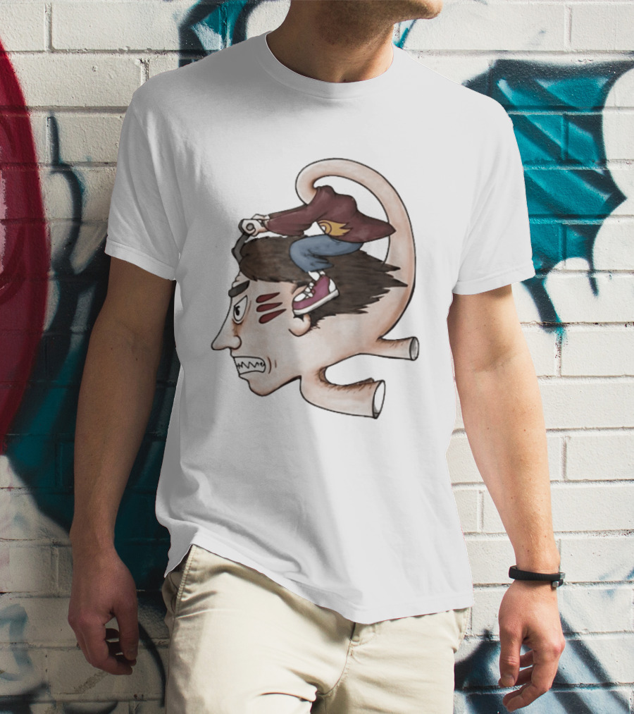 Man Riding His Own Head Retro Surreal Art Rider T-Shirt