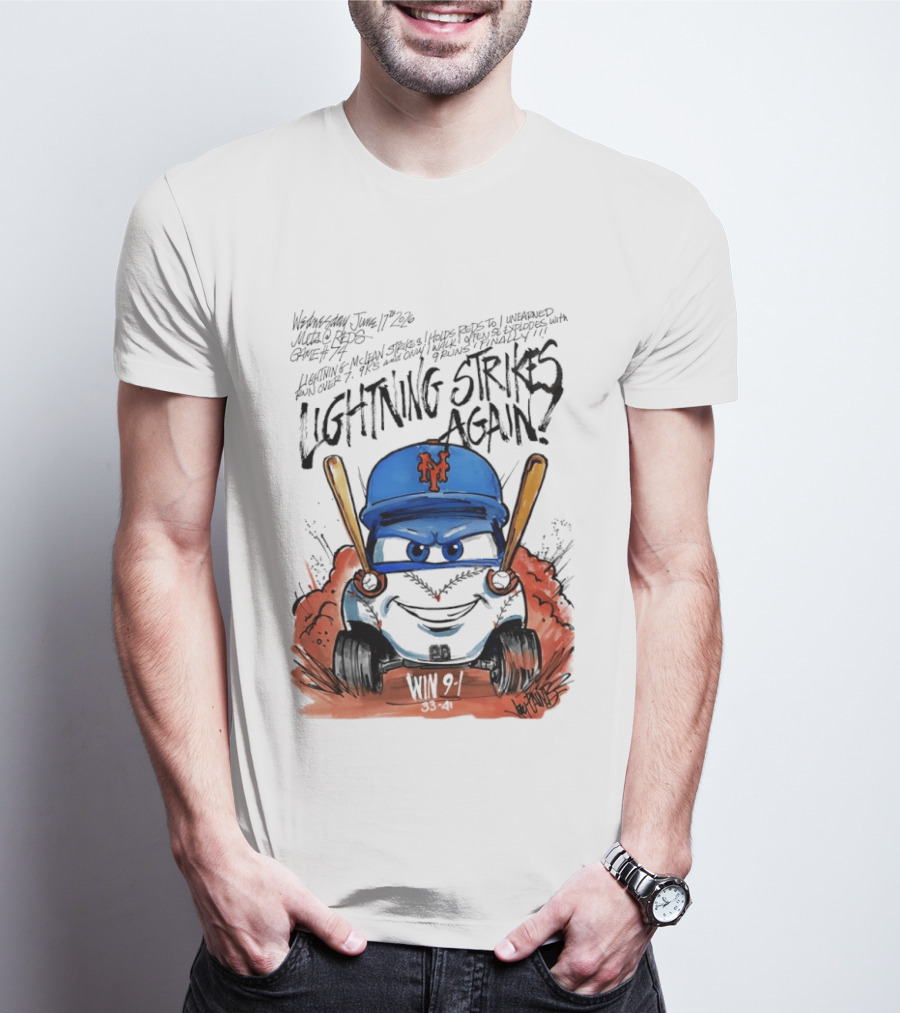 Mets Nolan McLean Baseball Lightning Strikes Again June 17 NYC T-Shirt