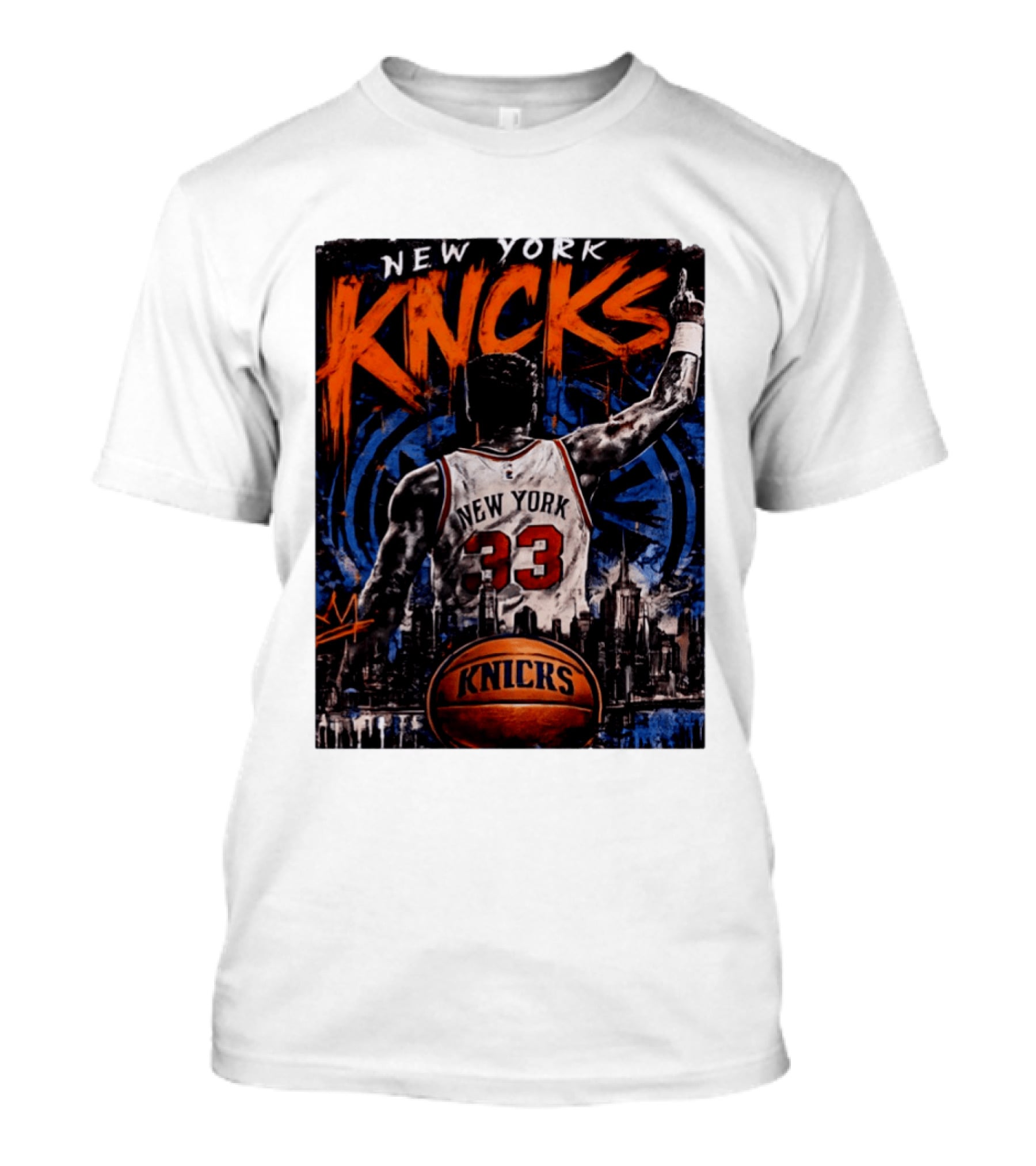 New York Knicks Ewing 33 City Skyline Basketball T-Shirt
