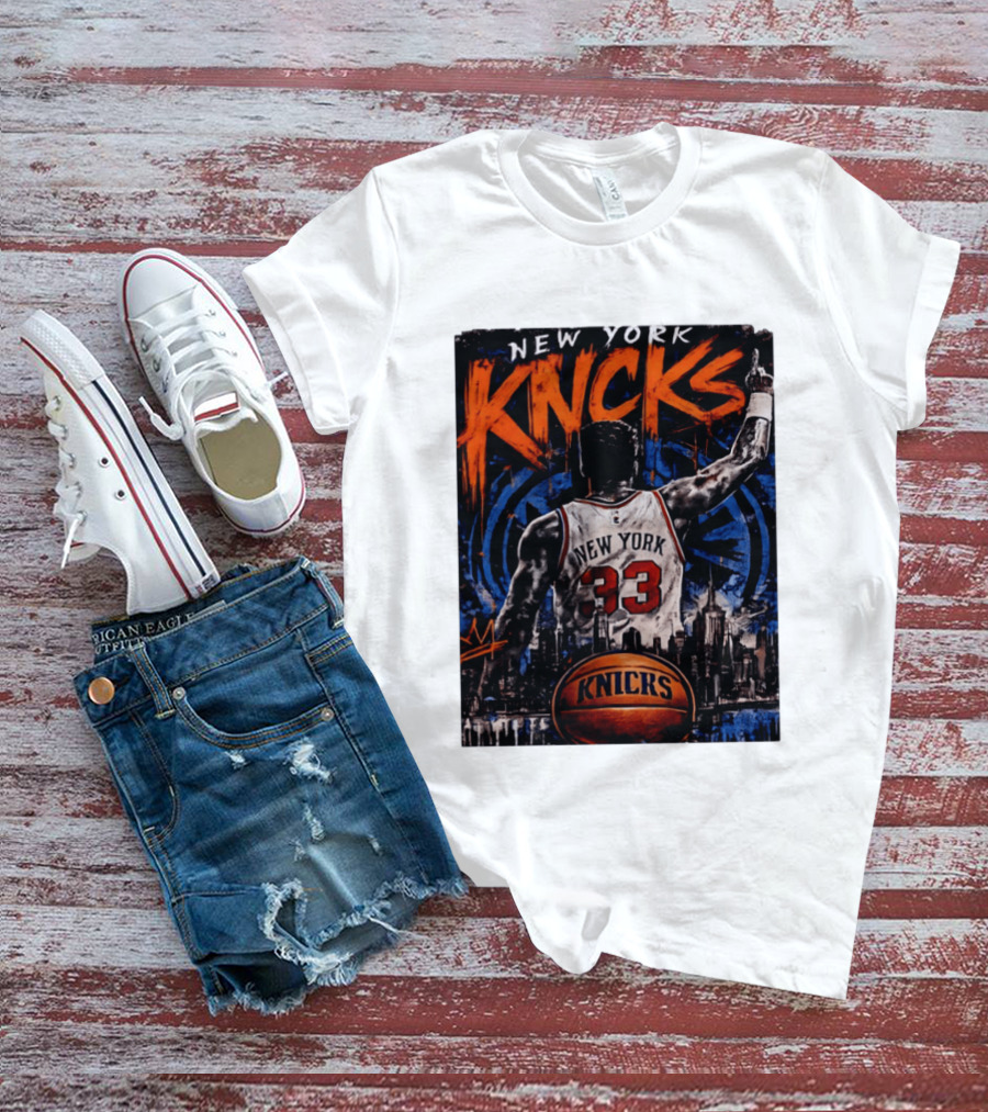 New York Knicks Ewing 33 City Skyline Basketball T-Shirt