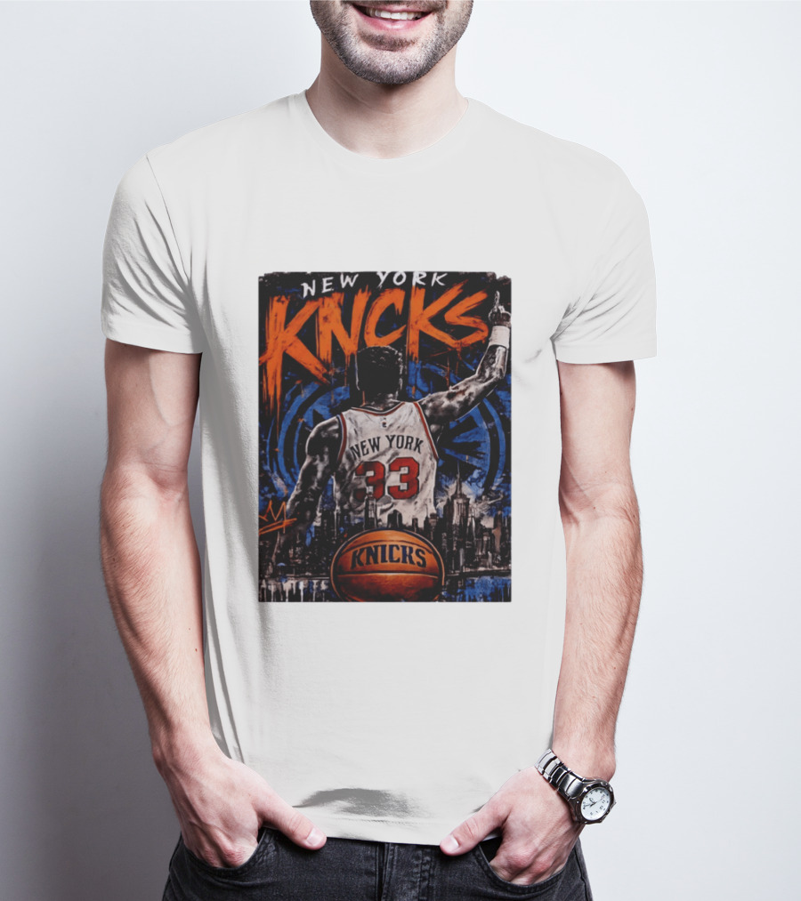 New York Knicks Ewing 33 City Skyline Basketball T-Shirt