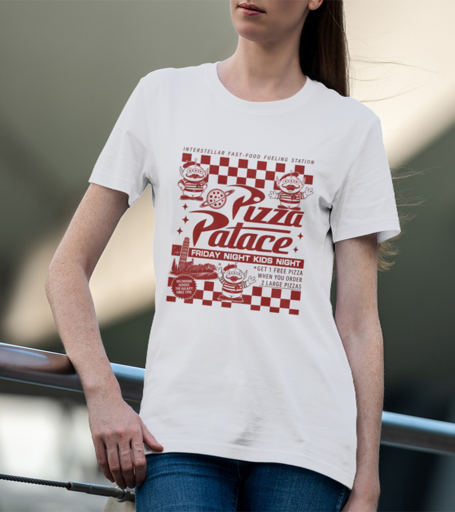 Pizza Palace Skeeball Fast Food Arcade Person Get 1 Free Pizza T-Shirt