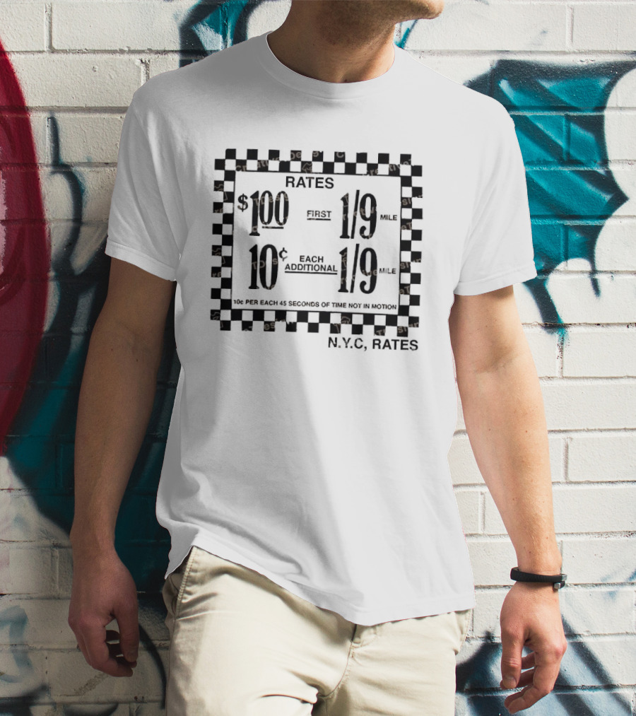 Samara Weaving New York Taxi Rates Vintage Fare Checkerboard Frame T-Shirt