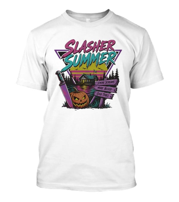 Slasher Summer S'more Screams More Blood Good Times Cabin Pumpkin Knife T-Shirt