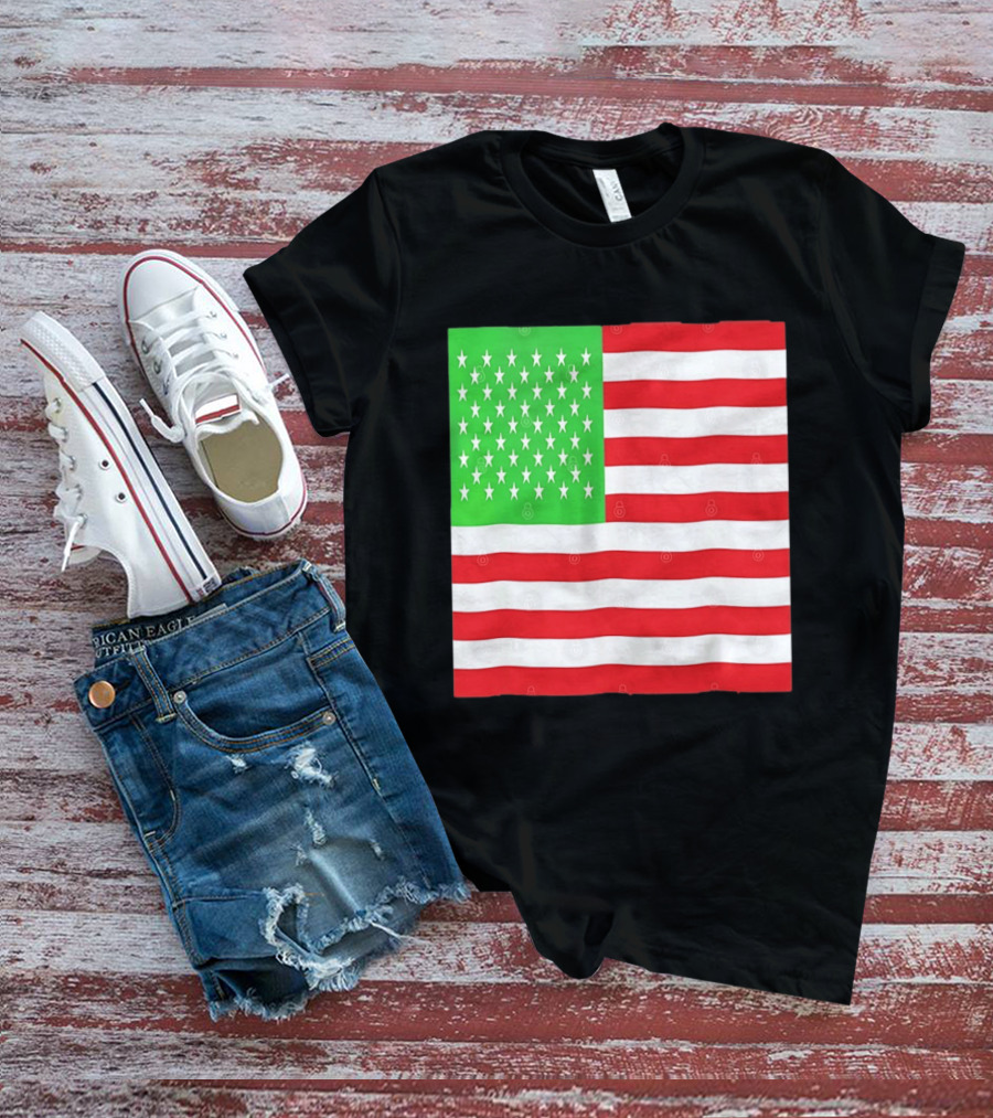 American Flag Green And Red Color Variant Stars And Stripes T-Shirt