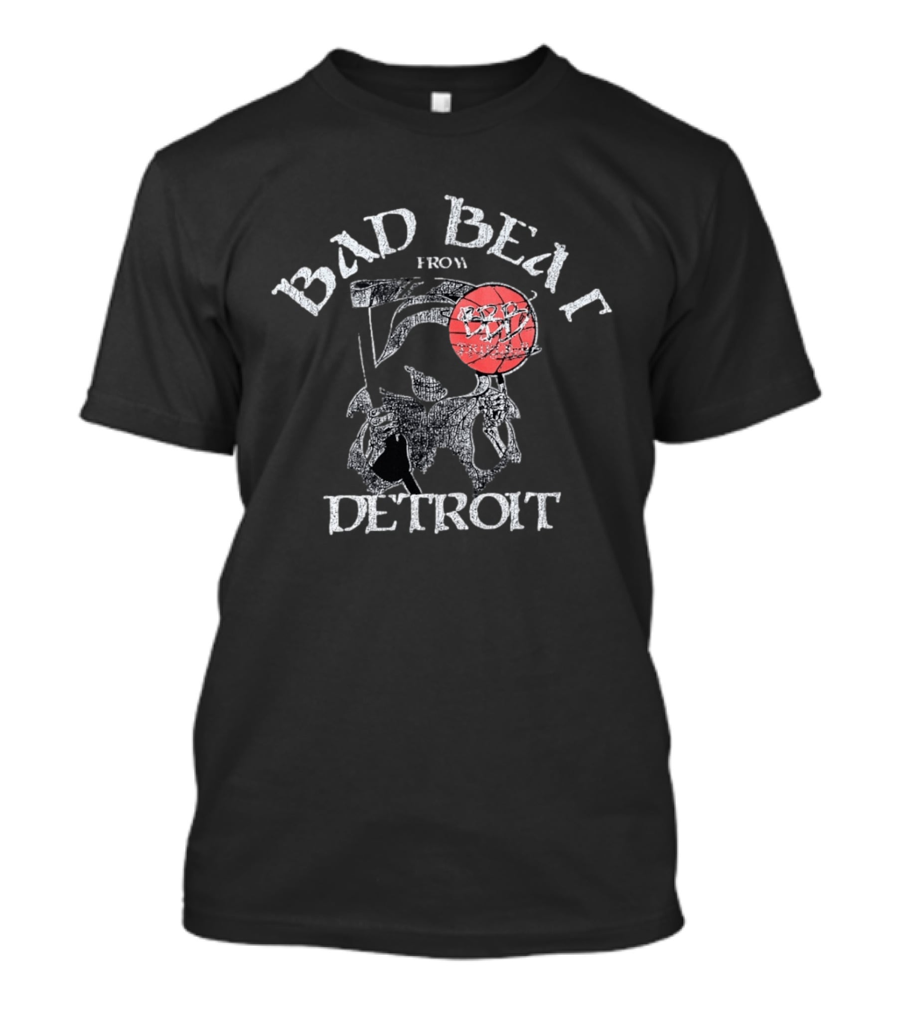 Bad Beat Detroit Grim Reaper Basketball Skeleton Holding Red Ball T-Shirt