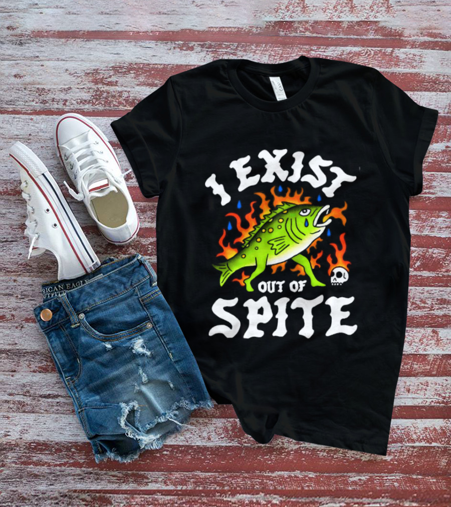 Bass Fish I Exist Out Of Spite Skull Fire Flames T-Shirt