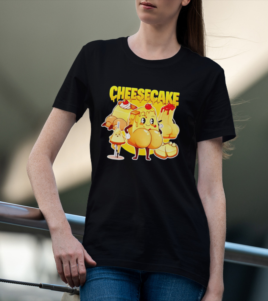 Cheesecake Delicious Cartoon Characters With Cherry And Whipped Cream T-Shirt
