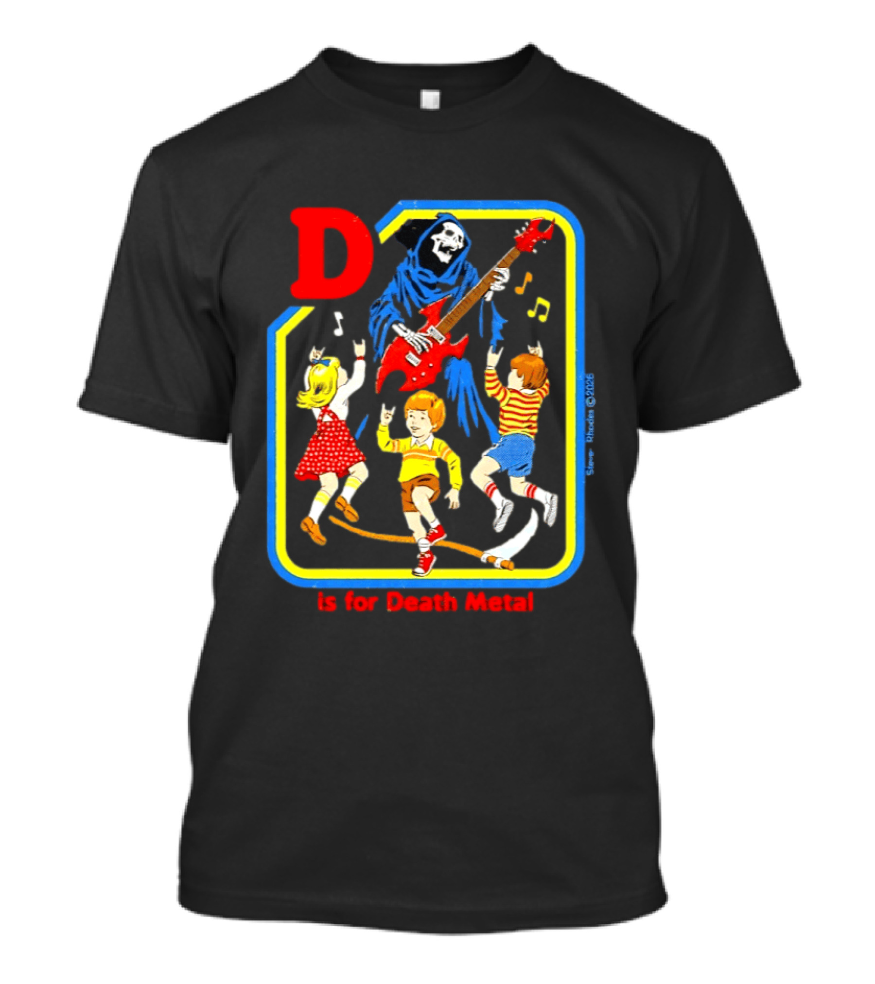 D Is For Death Metal Grim Reaper Kids Rocking Out With Electric Guitar T-Shirt