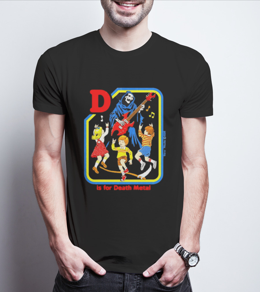 D Is For Death Metal Grim Reaper Kids Rocking Out With Electric Guitar T-Shirt