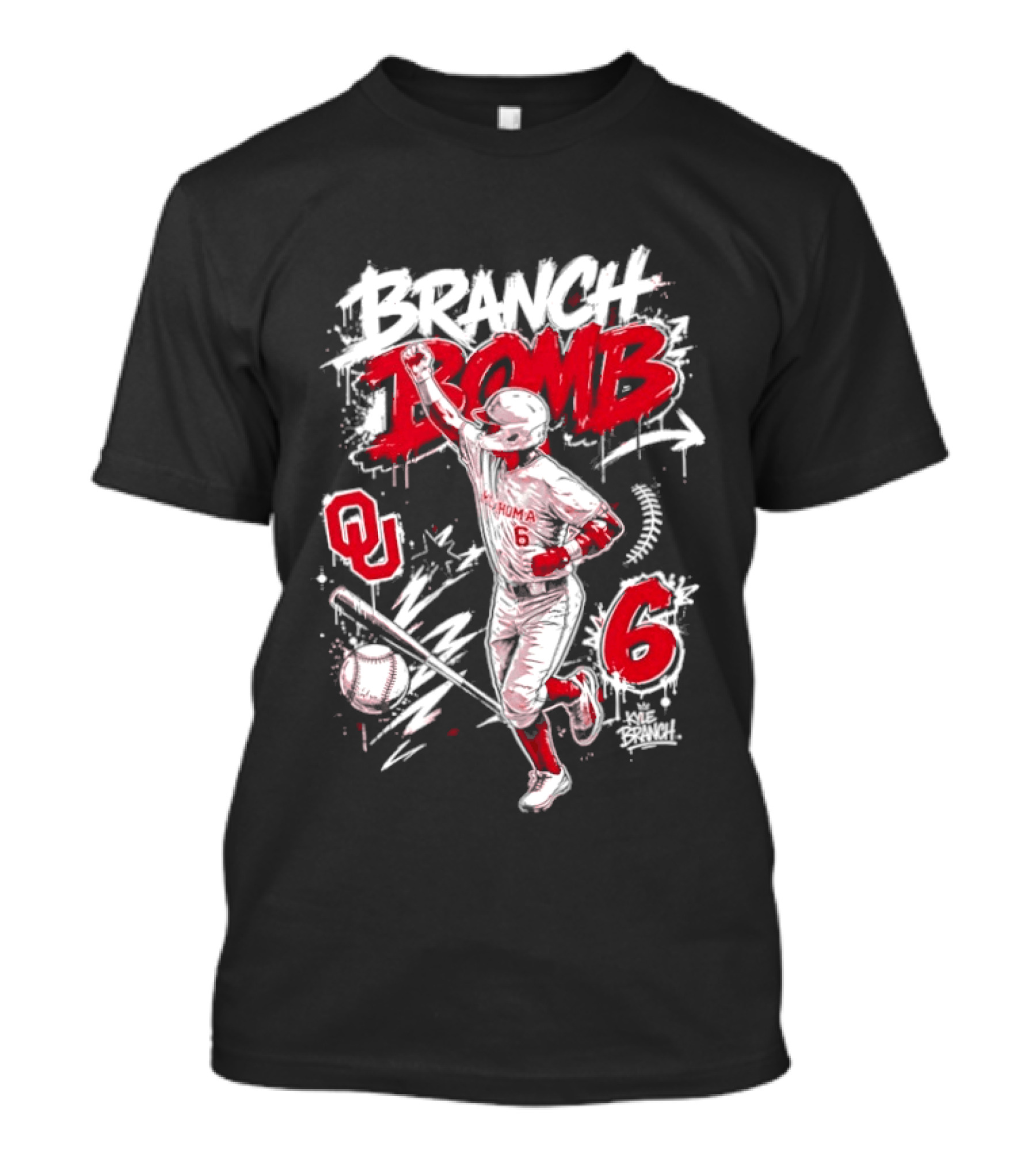 Branch Bomb Oklahoma Sooners 6 Baseball Graffiti T-Shirt