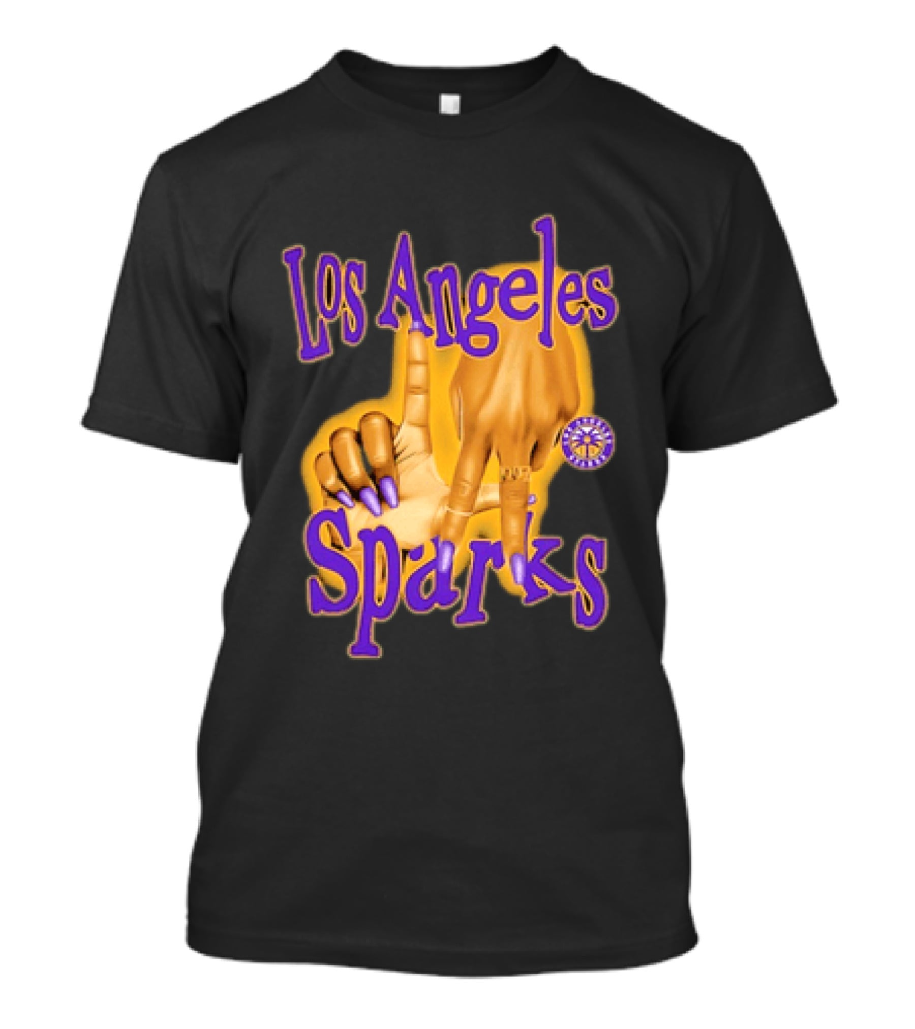 Los Angeles Sparks WNBA Finger Gesture Purple Ink Sketch T-Shirt