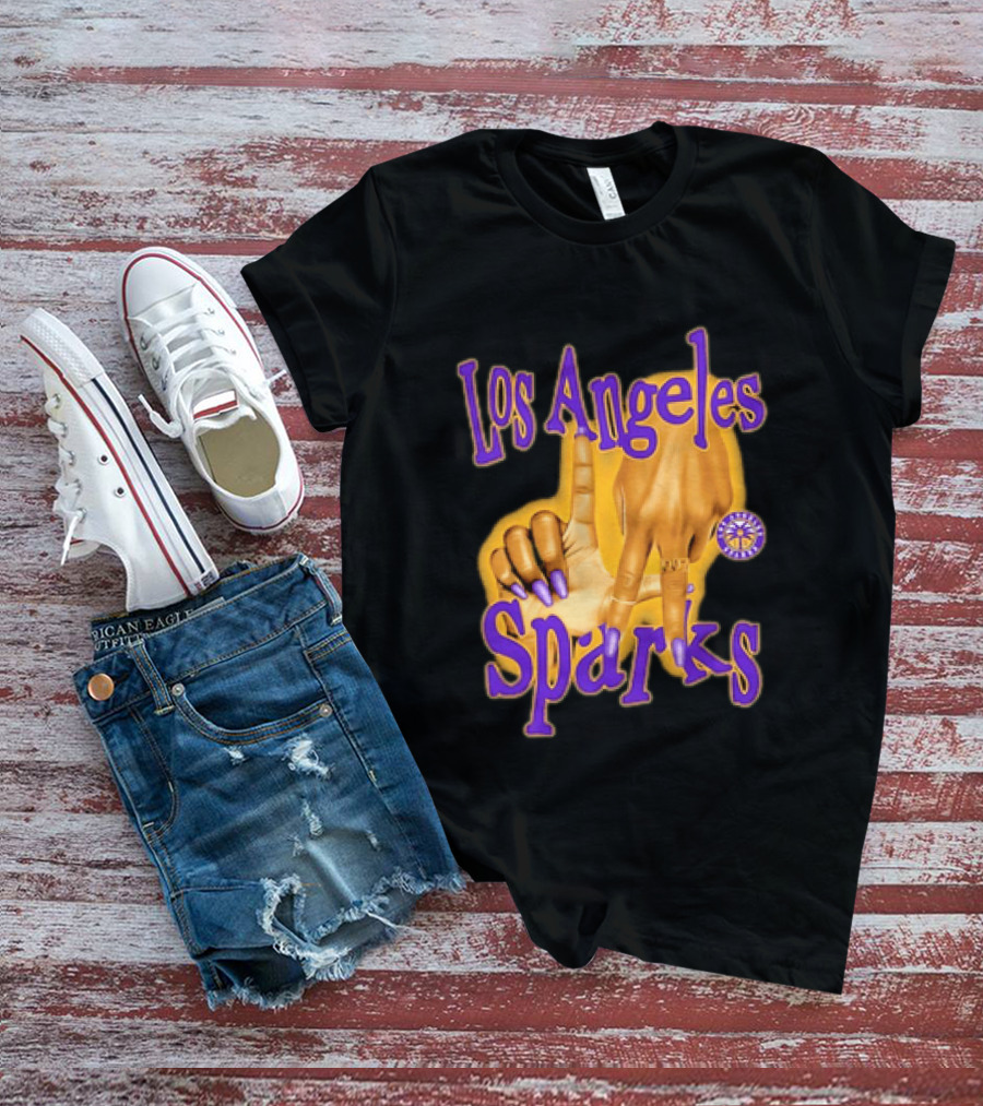 Los Angeles Sparks WNBA Finger Gesture Purple Ink Sketch T-Shirt
