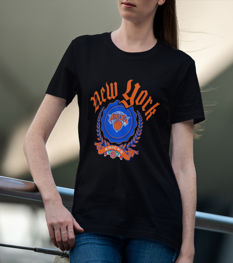 New York Knicks Crest With Rose And Blue T-Shirt