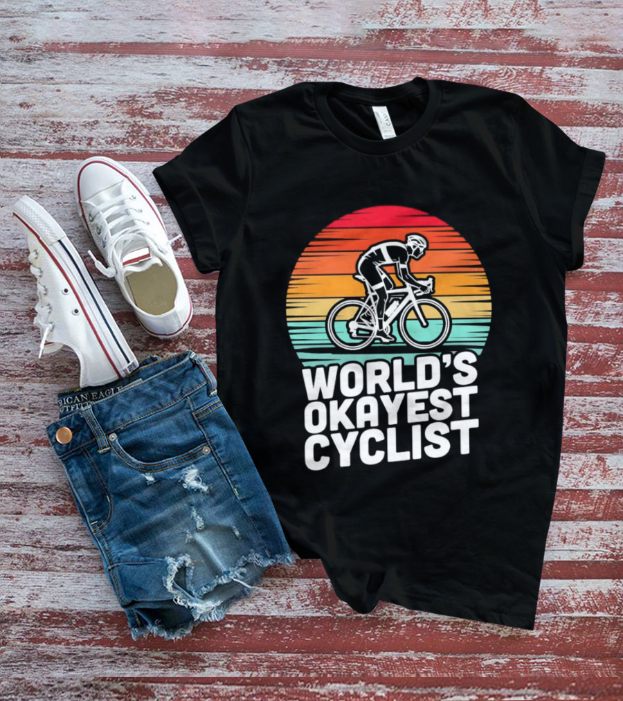 World's Okayest Cyclist Sunset Bicycle T-Shirt