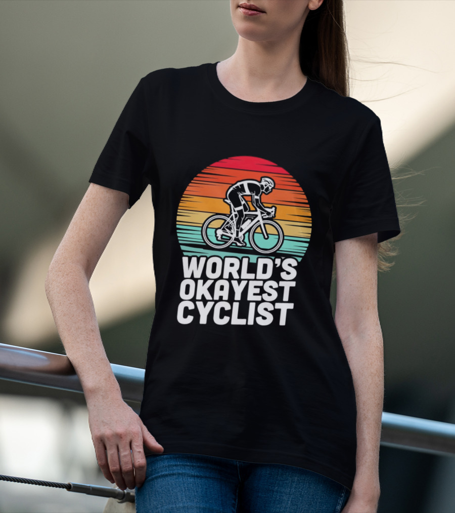 World's Okayest Cyclist Sunset Bicycle T-Shirt