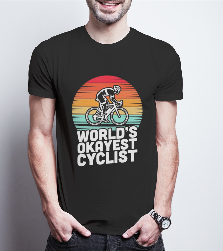 World's Okayest Cyclist Sunset Bicycle T-Shirt