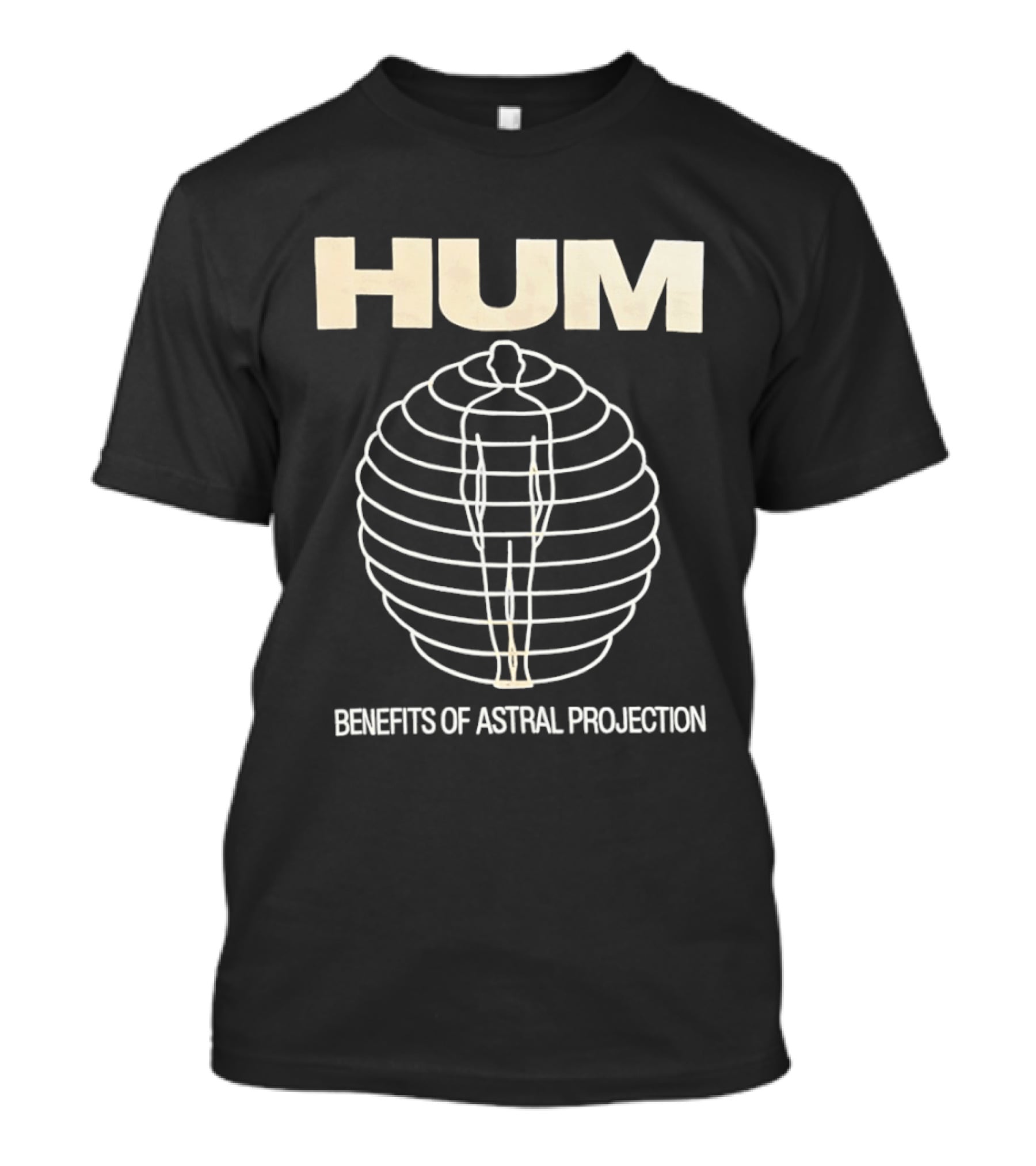 HUM Benefits Of Astral Projection Illustration With Human Figure And Concentric Circles T-Shirt
