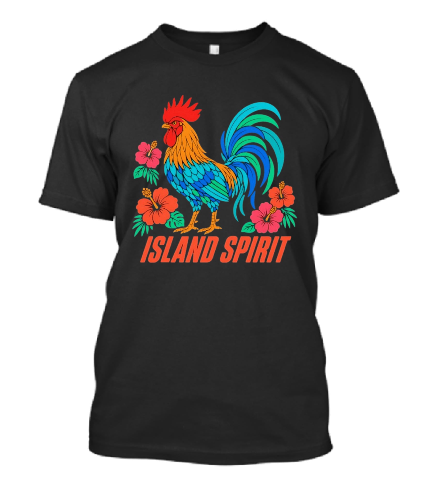 Island Spirit Rooster Hibiscus Flower Tropical Bird T-Shirt