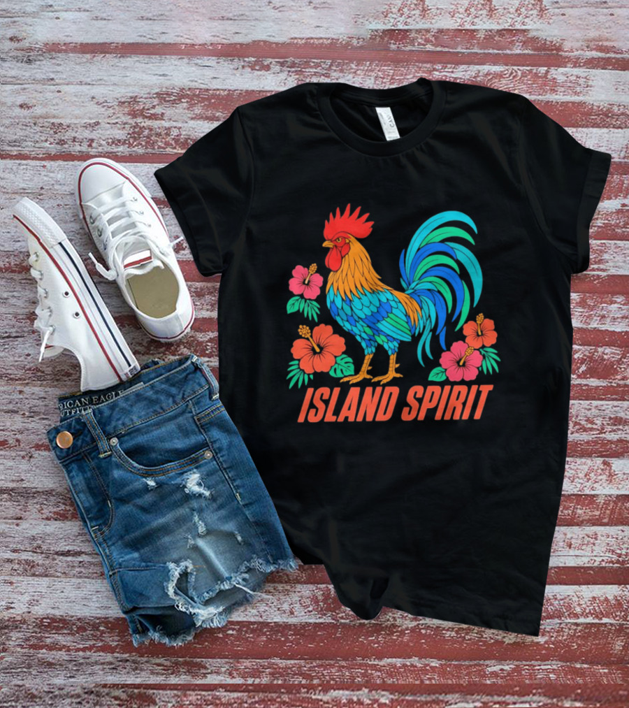 Island Spirit Rooster Hibiscus Flower Tropical Bird T-Shirt