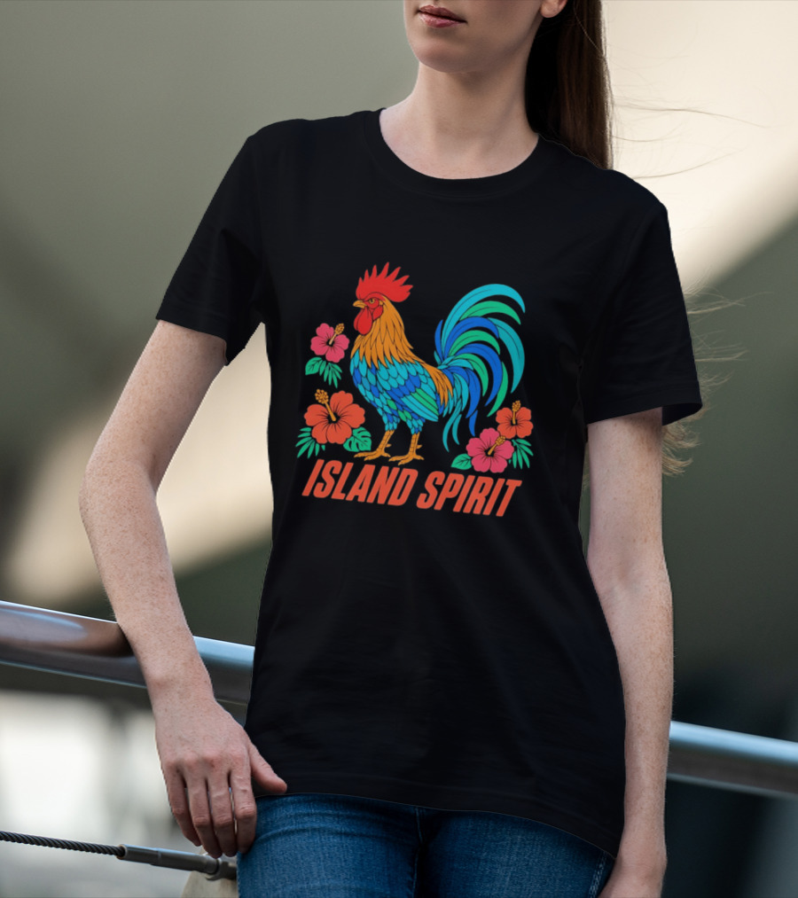 Island Spirit Rooster Hibiscus Flower Tropical Bird T-Shirt