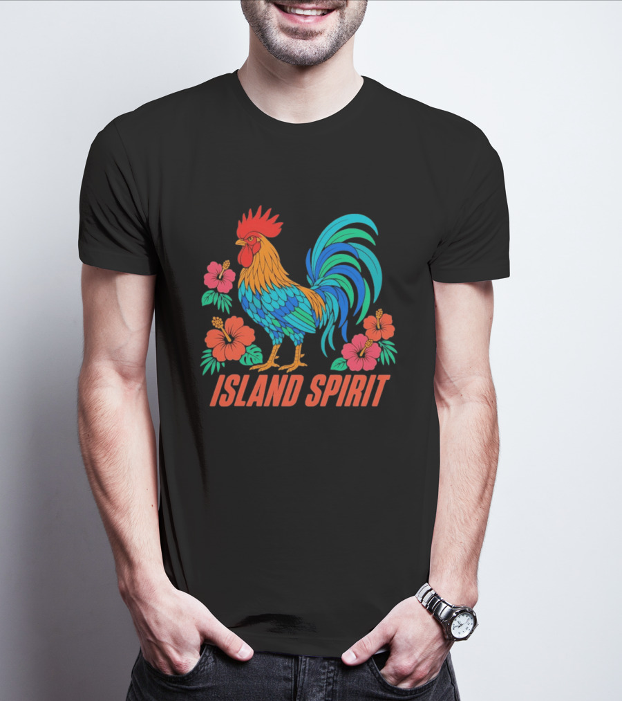 Island Spirit Rooster Hibiscus Flower Tropical Bird T-Shirt