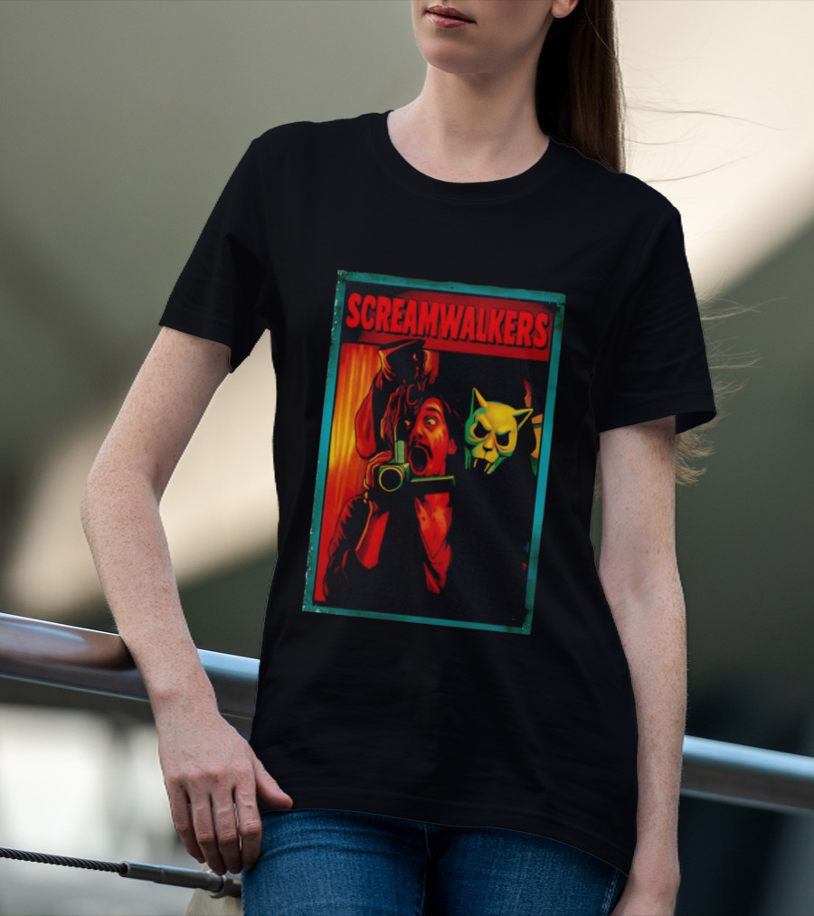 Screamwalkers Horror Movie With Camera And Masked Figure T-Shirt