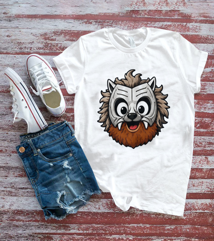 Werewolf Mask Cartoon With Adorable Big Eyes And Fangs T-Shirt