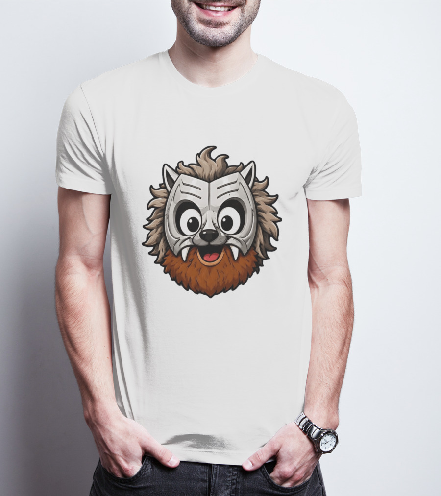 Werewolf Mask Cartoon With Adorable Big Eyes And Fangs T-Shirt