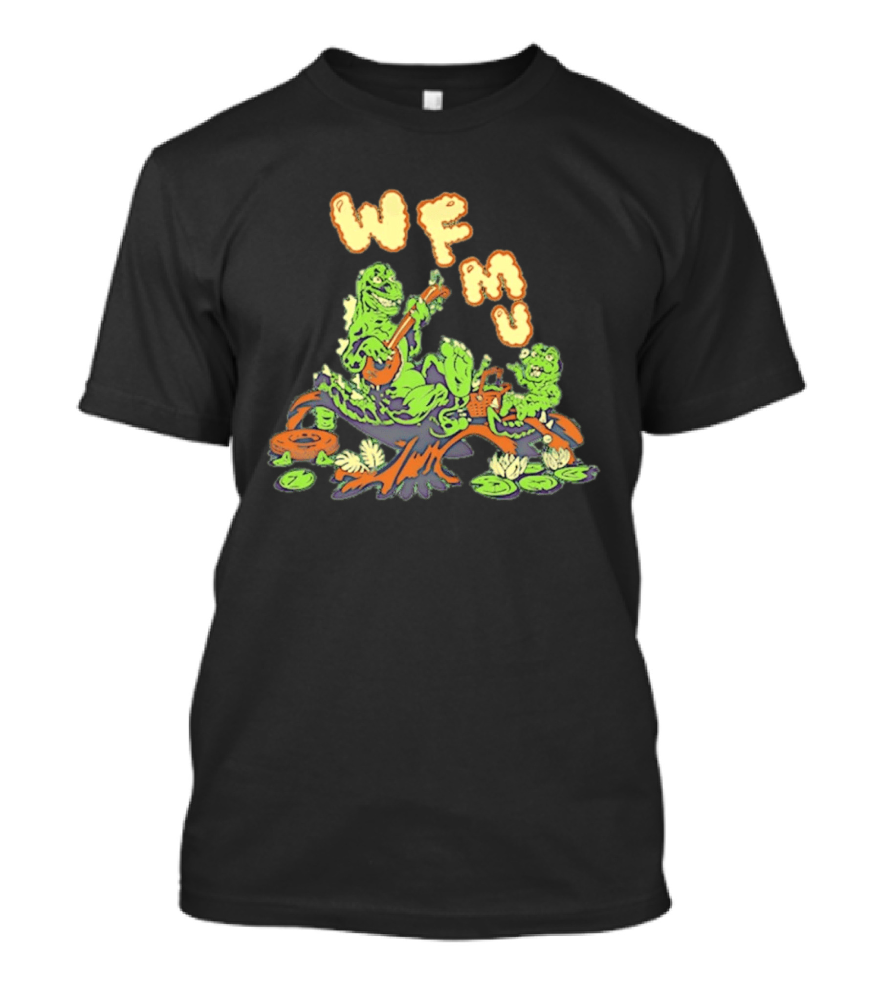 WFMU Swamp Picnic Frogs With Instruments And Radio T-Shirt