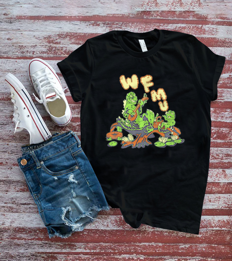 WFMU Swamp Picnic Frogs With Instruments And Radio T-Shirt