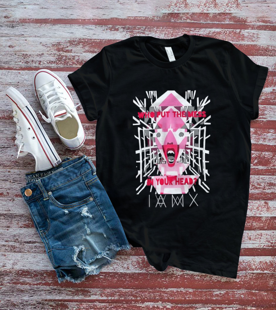Who Put The Mess In Your Head Pink Abstract Geometric Face T-Shirt