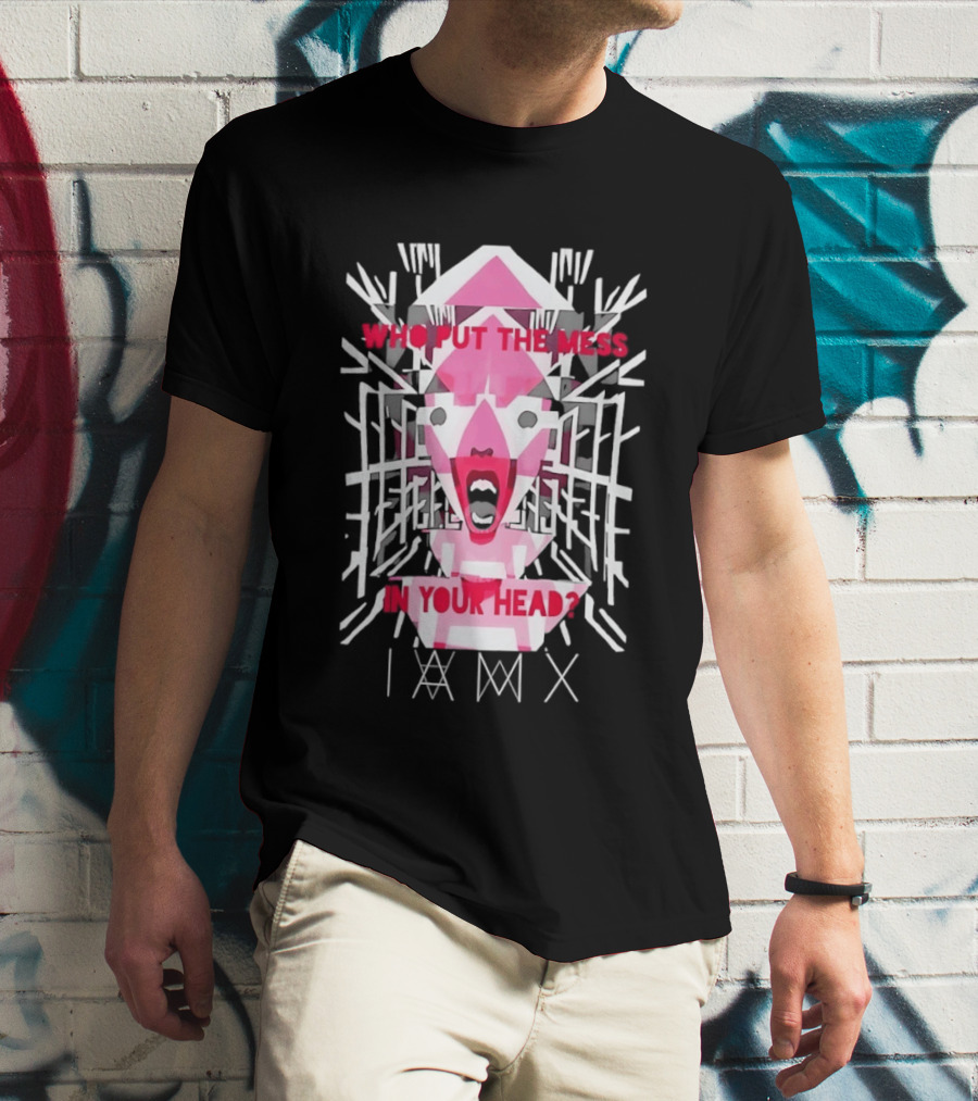 Who Put The Mess In Your Head Pink Abstract Geometric Face T-Shirt