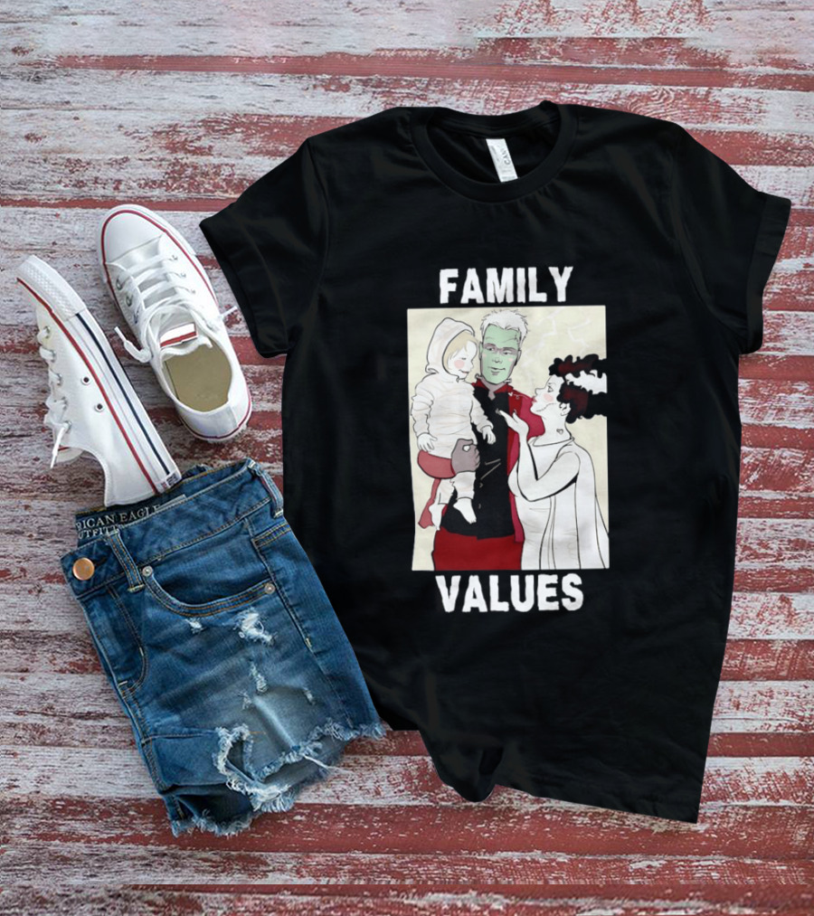 Frankenstein Bride Mummy Family Values Halloween T-Shirt