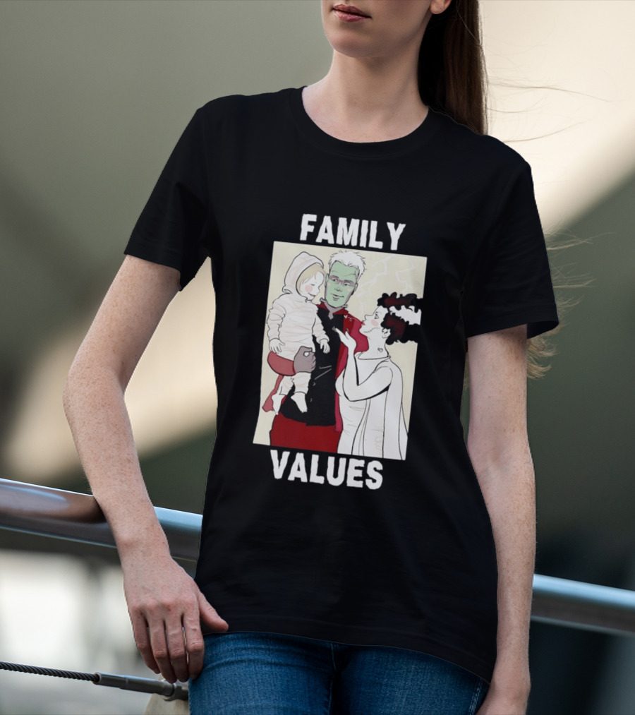 Frankenstein Bride Mummy Family Values Halloween T-Shirt