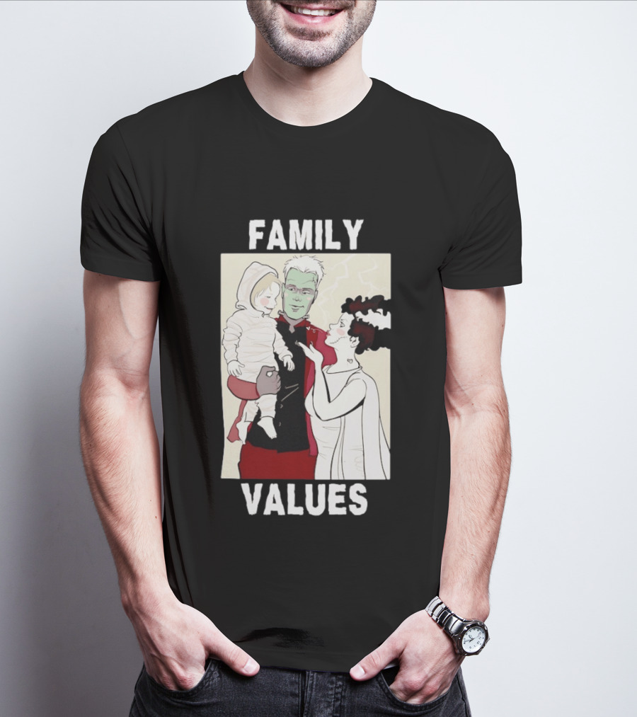 Frankenstein Bride Mummy Family Values Halloween T-Shirt
