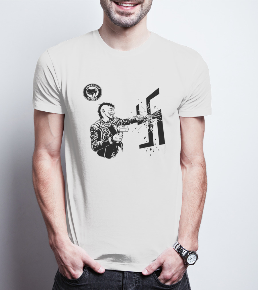 Anarchist Action Punk Destroying Swastika With Hammer T-Shirt
