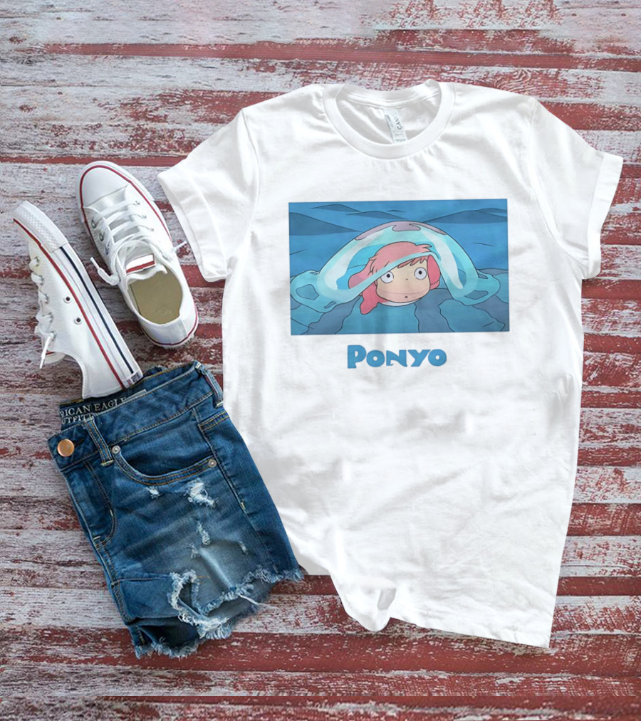 Ponyo Peeking Out Of Ocean Wave Bubble Scene T-Shirt
