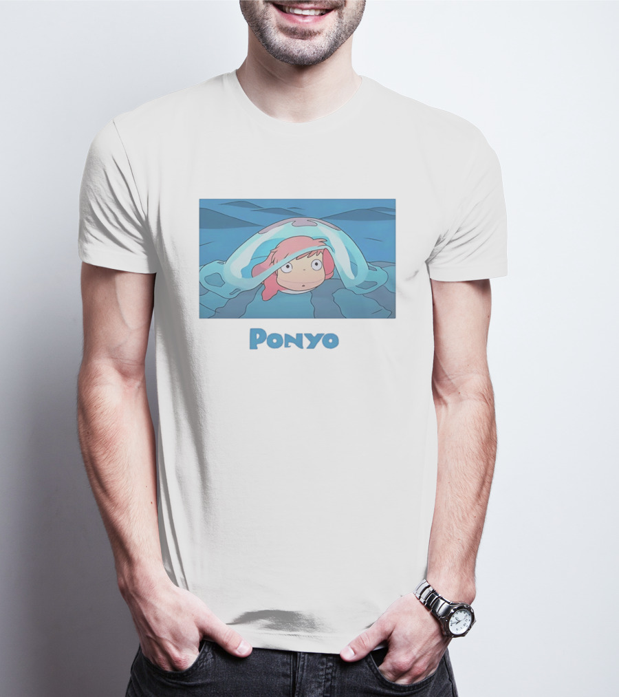 Ponyo Peeking Out Of Ocean Wave Bubble Scene T-Shirt