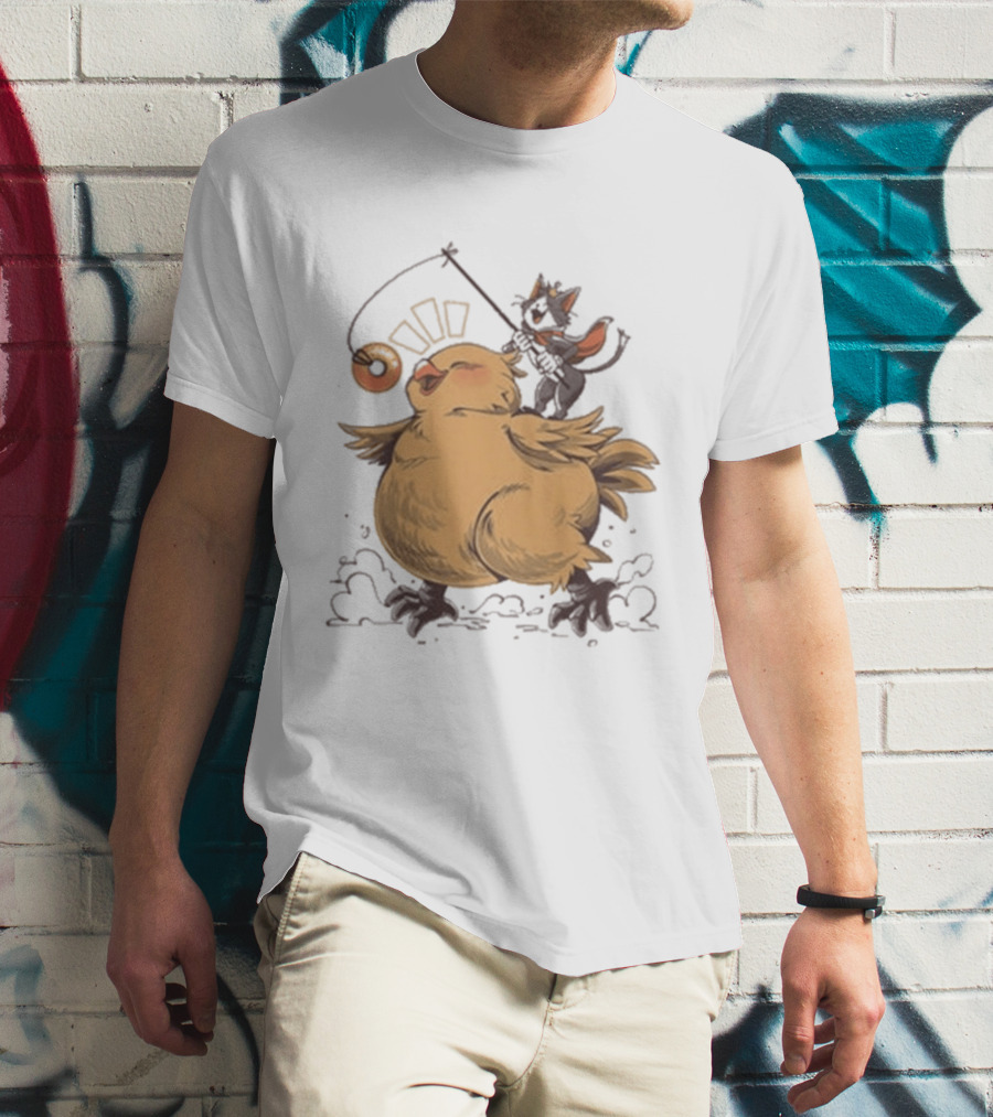 Chocobo Riding Cat Wizard With Donut Lure Delight T-Shirt