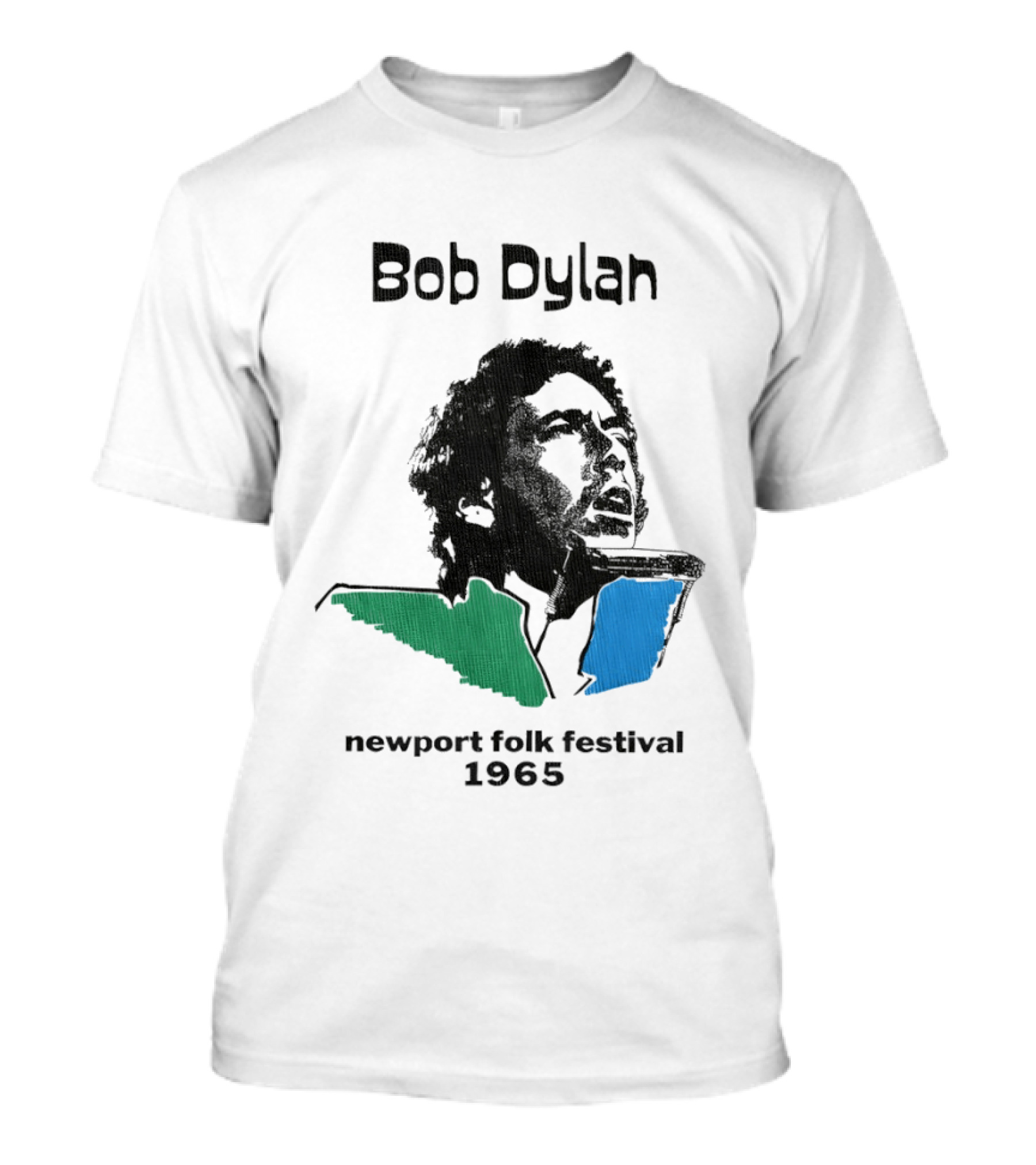 Bob Dylan Newport Folk Festival 1965 Iconic Black Green Blue T-Shirt
